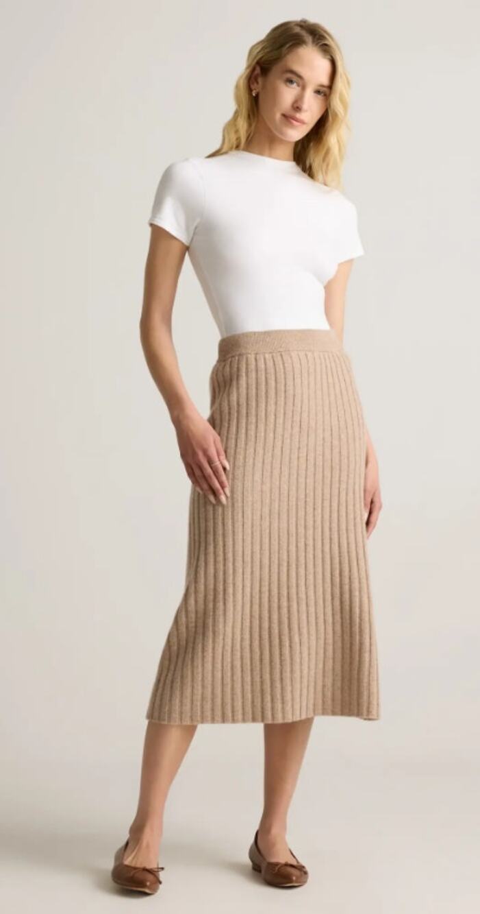 Quince Mongolian Cashmere MIdi Skirt in Oatmeal Size Medium